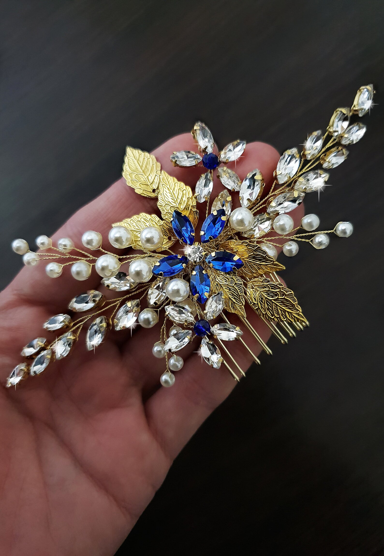 Blue Bridal Hair Comb Something Blue Hair Comb Sapphire Blue Etsy Canada