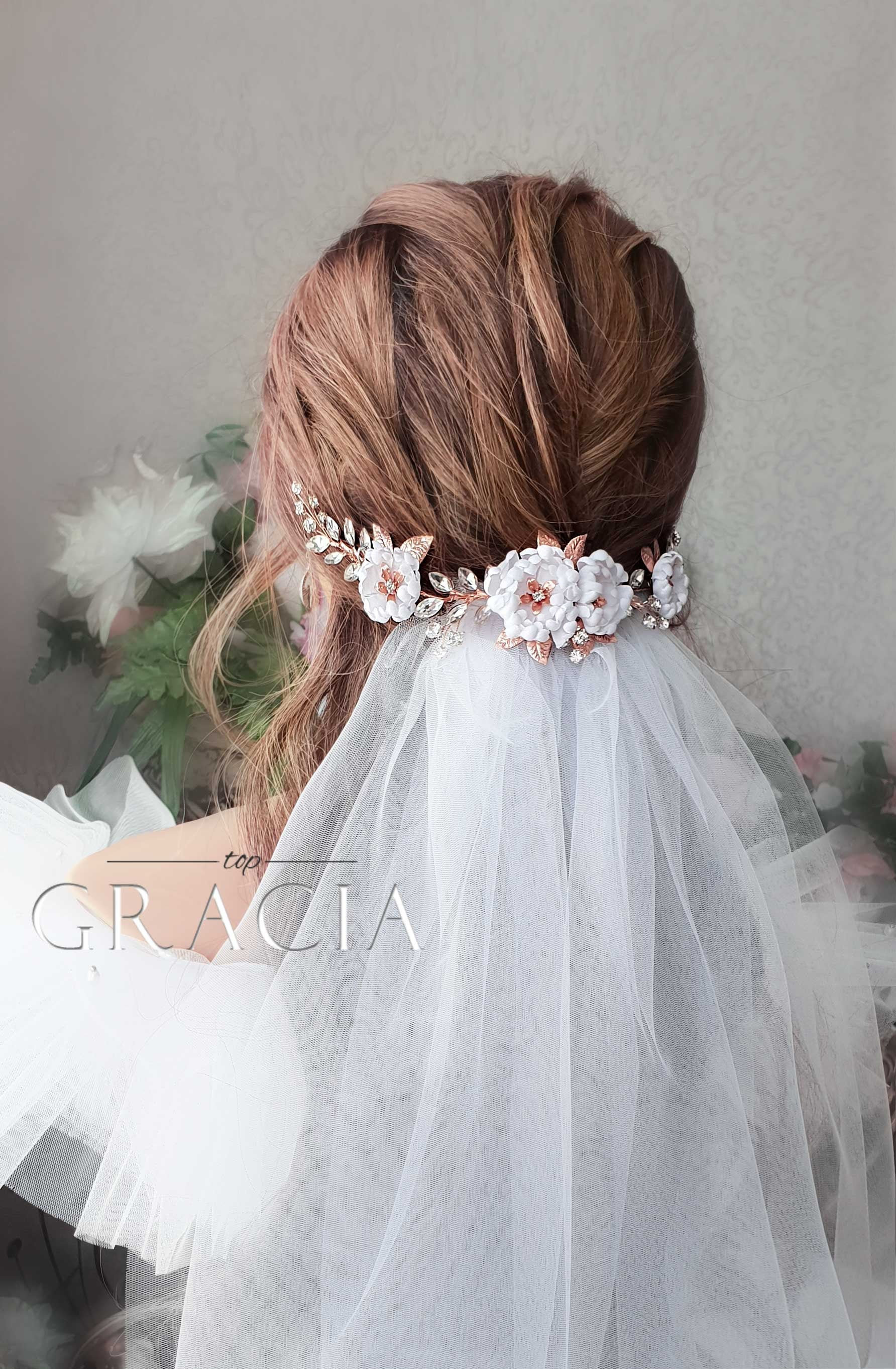 Rose Gold Bridal Hair Comb and Veil Wedding Veil and Headpiece Etsy