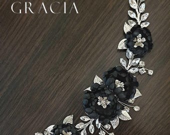Black flower comb Gothic wedding hair piece Black Wedding Veil Gothic hair piece Black hair piece goth hair accessories Halloween Hair Clip