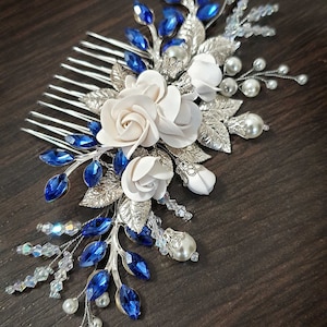 Blue Bridal Hair Comb Something Blue Hair Comb Sapphire Blue Crystal ...