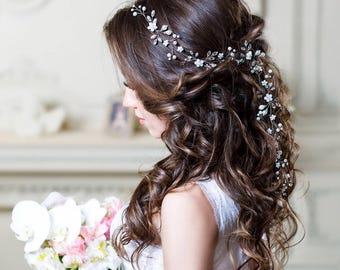 Bridal hair vine Long hair vine Wedding hair vine Flower hair vine Wedding headpiece Pearl hair vine Bridal hairpiece Crystal hair vine