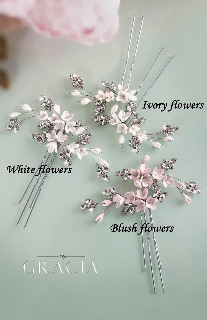 Ivory Bridal Hair Pins White Bridal Flower Hair Pins Ivory Etsy