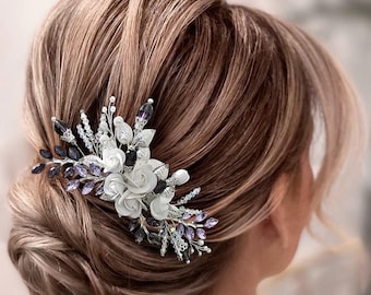 Purple Bridal Hair Comb with Purple and Lilac Crystals and flowers Purple Crystal Hair Comb for Wedding Brides