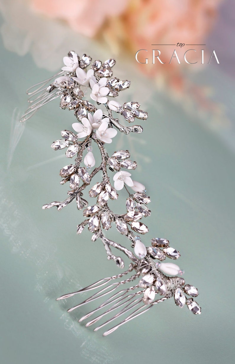 Bridal hairpiece Crystal hair comb Wedding headpiece Crystal hair piece Floral Bridal Hair Comb Flower Hair Comb Rhinestone headpiece image 2