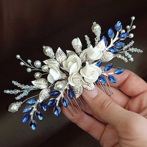 Blue bridal hair comb Something blue hair comb Sapphire blue Crystal hair comb Royal blue wedding Rhinestone hair comb Navy blue hair piece