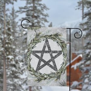 Yule Garden Flags Forest and Pine Goddess Winter Solstice Yard Banner Sign Witch Pagan Wicca Decor