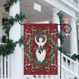 Yule Garden Flag Red Holly Goddess Banner Sign Winter Solstice Witch Pagan Wicca Decor