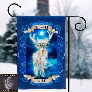 Yule Blessings Garden Flag Stag Deer Winter Solstice Yard Decoration Banner