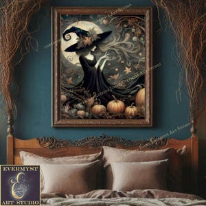 Witch Illustration Art Print, Boho Witch Wall Art, Fall Witch Artwork, Halloween Boho Decor, Cottage core Witch Art, Witch Painting