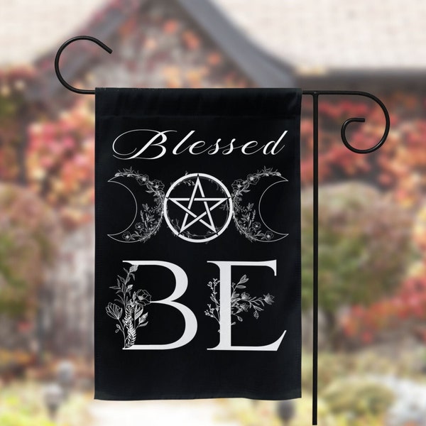 Witchy Decorative Garden Flag Blessed Be Wicca Pentacle Yard Banner