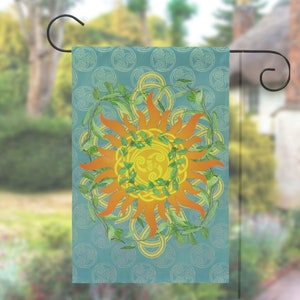 Beltane Garden Yard Flag, Celtic Sun Garden Flag, Summer Sun Celtic Yard Banner