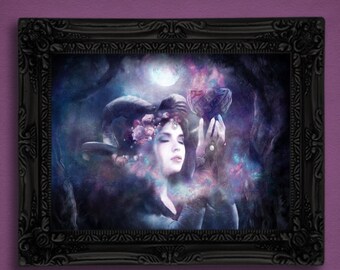 Horned Goddess Canvas Art, Goddess Art, Witch Art, Gothic Art, Wicca Art, Pagan Art, Goddess Print, Dark Art, Mythical Creature, Fantasy Art