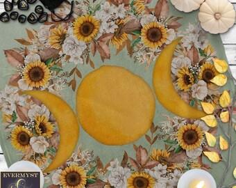 Triple Moon Altar, Sunflower Abundance Tarot Cloth