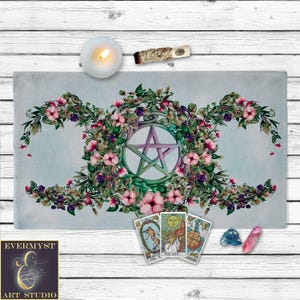 Mantel de altar botánico de la Triple Luna con frutas de verano