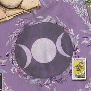 Altar Cloth, Wicca Altar, Pagan Altar, Witch Altar, Ritual Altar Cloth, Tarot Cloth, Triple Moon, Goddess, Purple