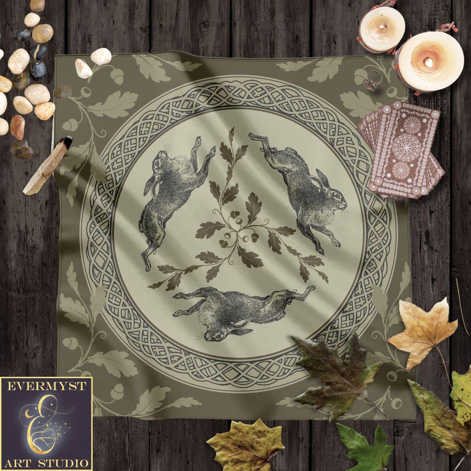 Altar Cloth | Celtic Hare Triple Rabbit Motif Decorative Textile Decor ...