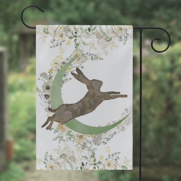 Frühlingsgartenflagge Ostara Ostern Hase Mond Cottage Blumen Hof Banner Schild