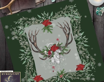 Altar Cloth | Yule  - Winter Antlers Botanical Cottage Display Cloth | Textile Decor