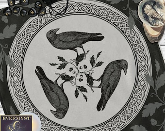 Altartuch | Rabe keltische dekorative Textilkunst | Morrigan Schwarz Ritual Display Matte