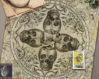 Altar Cloth | Whimsigoth Skull Floral Decorative Display Textile Decor