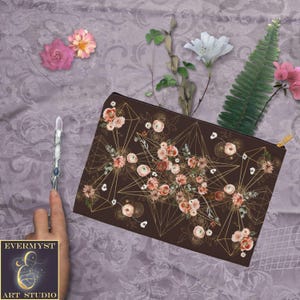 Tarot Beutel, Floral Kristall Gitter Rot Erde Braun Zubehör Beutel Vintage Design Hexe Wicca Pagan Dekor Reißverschluss Tarot Tasche Geometrische