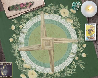 Altar Cloth, Tarot Mat, Celtic Brigid Cross Textile Art (24x24 inches)