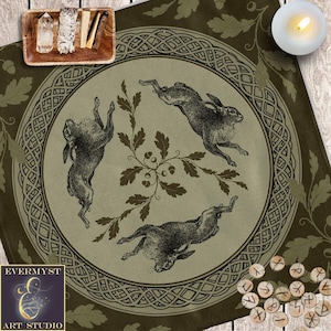 Tovaglia d'altare / Motivo decorativo tessile con lepre celtica e triplo coniglio / Forestcore