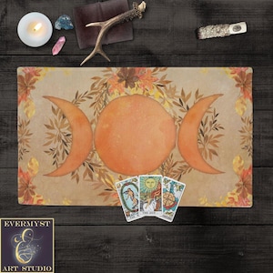 Fall Triple Moon Altar Cloth  - Tarot Reading  Mat - Mabon or Samhain Sacred Space Decor