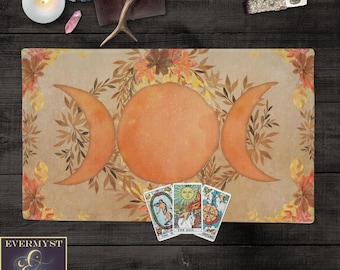 Fall Triple Moon Altar Cloth  - Tarot Reading  Mat - Mabon or Samhain Sacred Space Decor