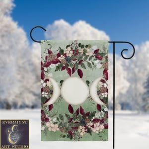 Winter Greens Yule Triple Moon Garden Flag Yard Banner Sign