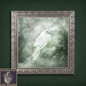 Celtic Raven Painting, Raven Canvas Art, Raven Spirit Animal, White Raven Art, Mythic Creature, White Raven Painting