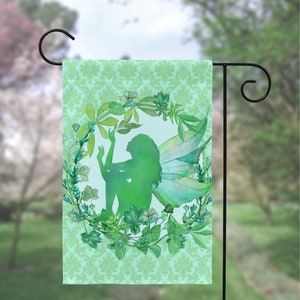 Green Fairy Garden Flag Whimsical Faerie Yard Banner Decoration