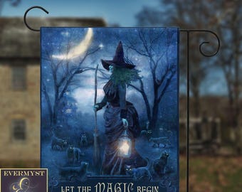Witch Garden Flag Yard Banner Witchy Decor Samhain Halloween sign
