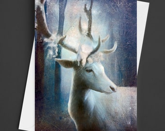 White Stag Deer Blank Card Fantasy Mythic Notecard Stationary