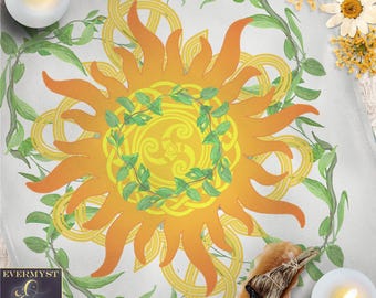 Mantel de altar / Textil decorativo botánico celta del sol / Tapete de lectura de tarot para decoración de espacios sagrados