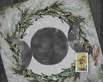 Yule Snow Moon Altar Cloth Tarot Cloth Winter Solstice