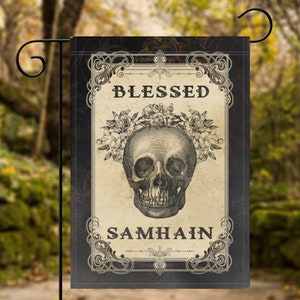 Blessed Samhain Garden Flag - Pagan Witch Autumn Equinox Decoration Yard Sign