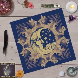 Vintage Moon Tarot Cloth, Celestial Witch, Wicca Altar, Pagan Altar, Witch Altar, Ritual Altar Cloth, Tarot Cloth, Lunar Magic