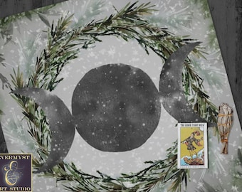 Yule Snow Moon Altar Cloth Tarot Cloth Winter Solstice