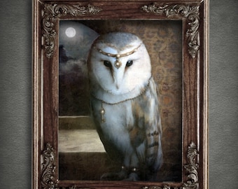 Owl Art, Mythic Art, Fantasy Art, Owl Painting, Owl Print, Dark Academia Art