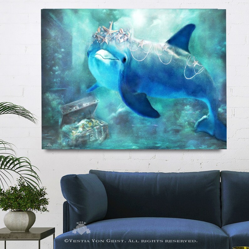 Enchanted Dolphin Canvas Art Print Dolphin Art Dolphin Etsy