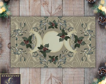 Yule Altar Cloth, Vintage Mistletoe Tarot Mat | 100% Cotton Twill | 18 X 30 Inches