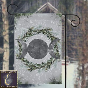 Winter Yule Snow Moon Garden Yard Flag Wicca Pagan Witch Solstice Yard Banner Decoration