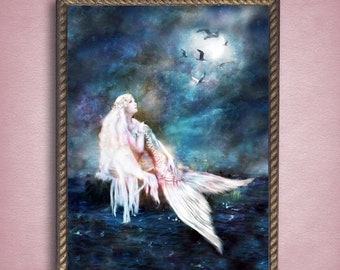 Mermaid Art, Mermaid Canvas Wall Art, Mermaid Print, Mermaid Wall Art, Mythical Creature, Fantasy Mermaid Art