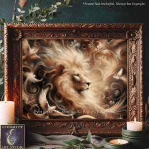 Löwe Kunstdruck - Mythic Fantasy Leinwand - Verträumte Renaissance inspirierte Tiermalerei
