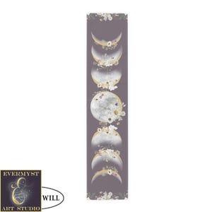 Moon Phases And Wildflowers Table Runner - Witchy Lunar Decor