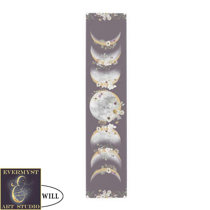 Moon Phases And Wildflowers Table Runner - Witchy Lunar Decor