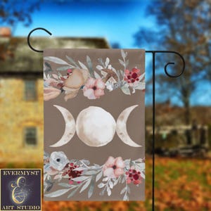 Witch Garden flag, Cottage Woodland Triple Moon Garden Flag, Wicca Pagan Witchy Yard Banner Sign Decor