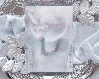 Moon Owl Goddess Arianrhod Greeting Card Celctic Gaelic Mythic Fantasy Blank Notecard
