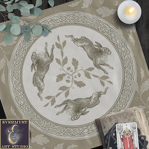 Celtic Hare Altar Cloth - Wiccan Pagan Decor with Rabbit Design